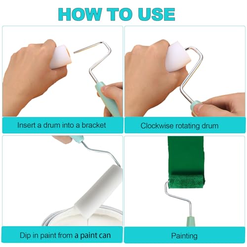 Farbroller Set Klein, 14 Stück Mini Lackierwalze, Schaumstoffrolle mit Hoher Dichte Farbroller Set, Farbwalzen Schaumwalzen mit Farbroller Bügel, für Möbel Malerei und Renovierung