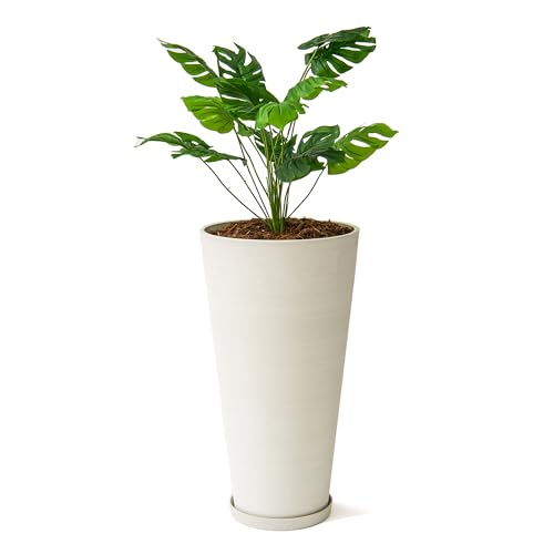 XBrand Modern 28-Inch Tall Round Planter, Modern Tapered Planter Perfect for Indoor & Outdoor Planter, Patio Décor, White by XBrand - Used condition - US$49.34