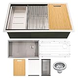 MSI Undermount Stainless Steel 33 in. x 19 in. Single Bowl Workstation Kitchen Sink with Cutting Board, Colander, Rolling Mat, Grid, and Strainer