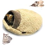 JCATPD Cat Sleeping Bag, Cat Winter Sleeping Bag for Indoor Cats, Self Warming Bed Cave, Semienclosed Soft Plush Large Cats Sack Covered Bed with Cave for Kitten Puppy (Brown, M-23.6x19.7x6.3in)