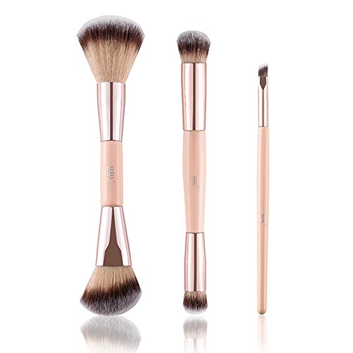 BBL 3PCs Professional Makeup Brush Set, Angled Dual Ended Contour Powder Liquid BB Cream Eye Face Blush Blending Highlighter Concealer Eye Shadows Eyebrow Makeup Brush kits