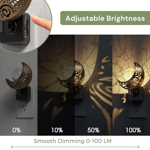 Image of L LOHAS LED Night Lights Plug into Wall: Moon Sphere Decor Landscape Night Light, Dusk to Dawn Sensor Glass Globe Nightlight, 0-100LM Dimmable, for Bedroom Living Room Hallway