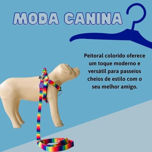 Conjunto Peitoral Coleira com Guia para Cachorros com Pingente para Identificação P, Tamanho Ajustáv