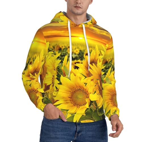 Sweat-shirt homme imprimé champ de tournesol avec poche kangourou