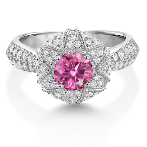 Gem Stone King 925 Sterling Silver Customized and Personalized 6MM Round Gemstone Birthstone and White Moissanite Name Engraved Engagement Ring For Women (1.19 Cttw, Available In Size 5, 6, 7, 8, 9)3