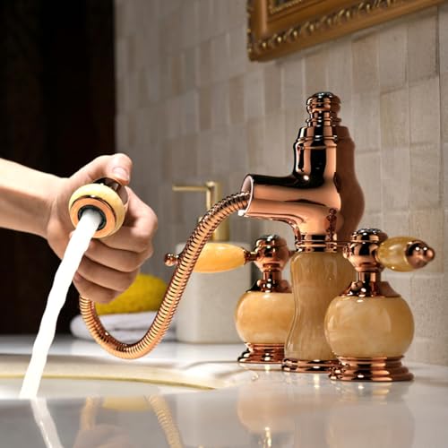 Robinet évier salle de bains extractible mitigeur doré 3 trous