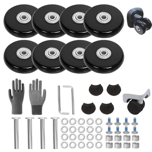 Luggage Replacement Wheels Set 8Pcs 1.97"x0.55"(50x14mm) Rubber Swivel Caster Wheels with 4Pcs Wheels Cover Socks 1.97" (50mm) Axles and Repair Kit for Luggage Bags Trolley Case