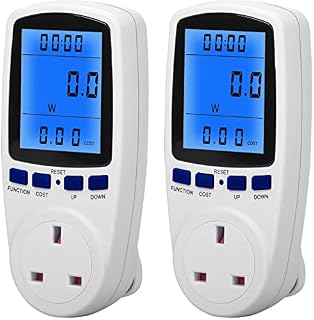 2 Pcs Power Meter Energy Monitor 240V/13A Watt Meter Plug UK, Electricity Usage Monitor Outlet Power Meter with Backlight LCD Display and 7 Monitoring Modes for Home Hotel Blue Backlight