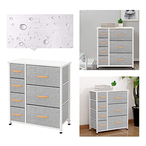 Azl1 Life Concept Vertical Dresser Storage Tower, Steel Frame, Wood Top, Easy Pull Fabric Bins-Organizer Unit For Bedroom, Hallway, Entryway, Closets-7 Drawers, Light Grey #TOP5