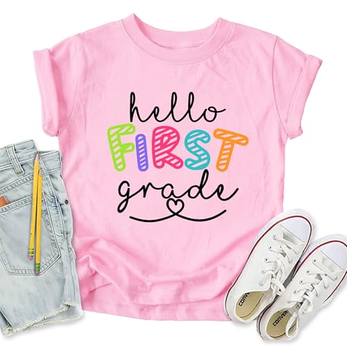 Image of First Day of School Shirt Girls Boys Preschool to 5th Grade Tshirt Kids Back to School Graphic Tee Tops