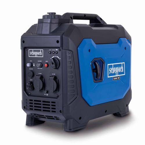 Scheppach Groupe électrogène inverter SG3500i – Moteur à essence 4 temps 230 V – 3500 W – 2x prises de courant alternatif 230 V~ - Raccordement 12 V...