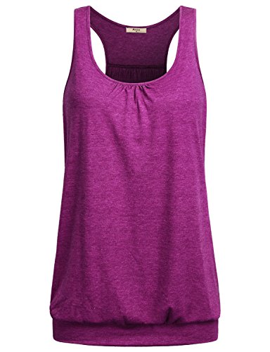 Miusey Yoga Tops, Ladies Sleeveless Scoop-Neck Cotton Loose Fit Racerback Sports Activewear Athletic Workout Tank Red X