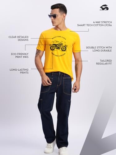 Image of ADRO Men's Royal Bike Design Printed 100% Cotton T-Shirt - Regular Fit, Printed T-Shirts for Men