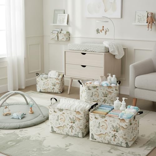 Image of Kid Cute Rectangle Storage Basket Baby Toy Clothes Storage Bin Nursery Playroom Bedroom Decor Basket (Bohemian Dinosaur)