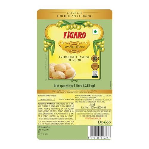 Image of Figaro Extra Light Tasting Olive Oil- Ideal for All Indian Cooking- Suitable for Deep Frying- Imported from Spain- 5L (Pack of 3)