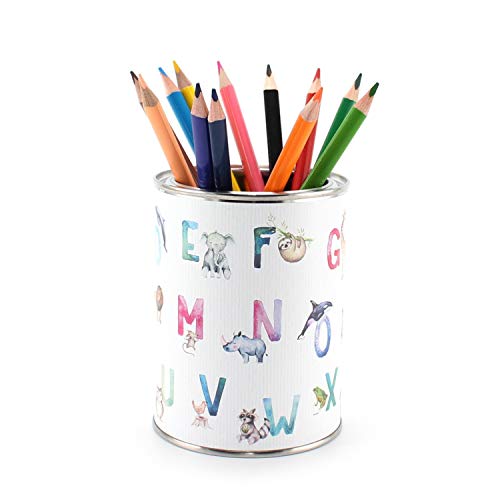 Portalápices de animales ABC acuarela, incluye 12 lápices de colores triangulares, para niños, portalápices, escritorio, organizador, letras, alfabeto