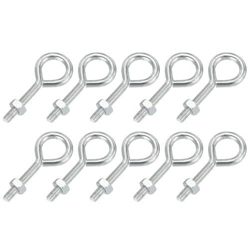 Image of PATIKIL M3x16mm Eye Bolts, 10 Pcs Carbon Steel Threaded Eyebolt Eye Hooks Screws with Nut for Hanging or Securing Cables Silver