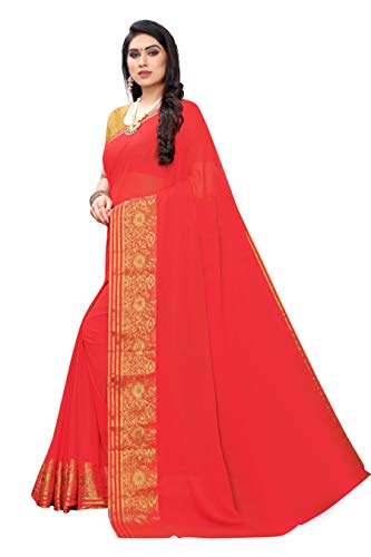Image of AKHILAM Women's Fashion Chiffon Saree With Blouse Piece