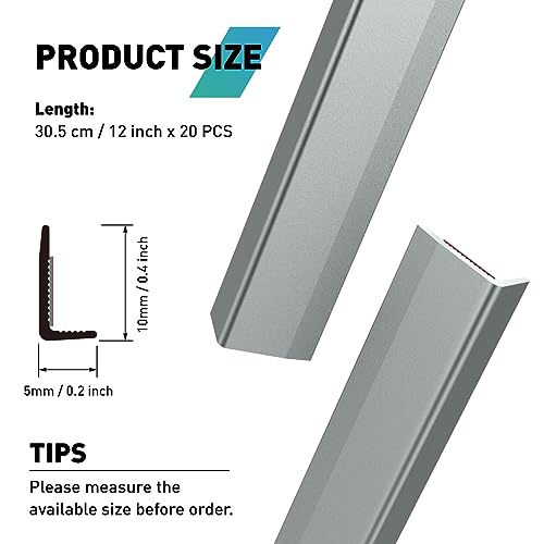FCSOTSPS Tile Edge Trim,20-Pack 12 Inch Peel and Stick Aluminum Tile Trim, Self Adhesive Tile Trim Edging, Metal Tile Edge Trim for Kitchen Backsplash,Fireplace, Mirror Frame, Furniture,Matte Gray - Thumbnail 2