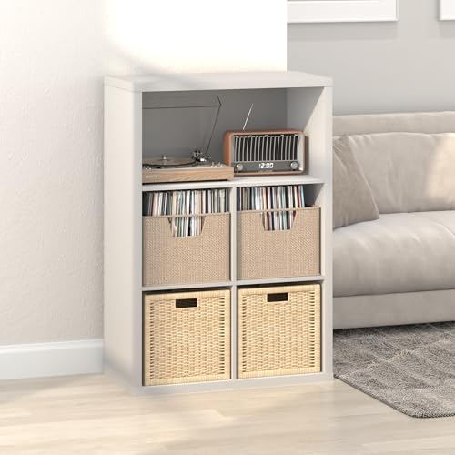 Image of Furinno Cubicle Record Player Stand, 5-Cube Vinyl Record Storage, White | Vinyl Storage, 1.2 inchInch Extra Thick, Closed Back Media Shelf for CD DVD Bluray Game Disc, for Living Room, Home Office