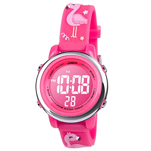 Vicloon Reloj Digital para Niños Niña, Luz Intermitente LED de 7 Colores Reloj de Pulsera Niña Multifunción, Reloj Niña, Relojes Niñas Niños Digital para Niños de 3 a 12 años, Flamenco Rosa r