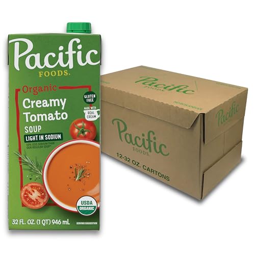 Image of Pacific Foods Light in Sodium Organic Creamy Tomato Soup, 32 oz Carton (12 Pack)