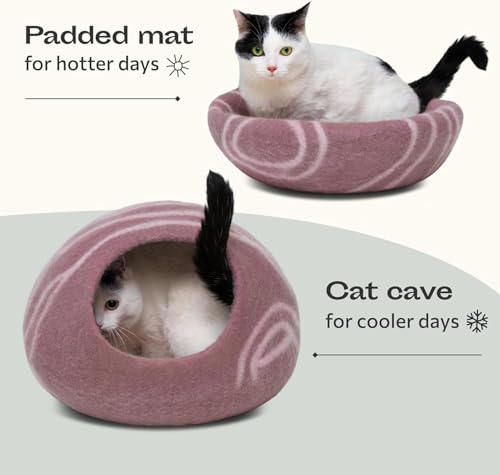 Image of MEOWFIA Cat Cave - Premium Felt Cat Bed Enclosure for Indoor Cats, Handmade Merino Wool (Rose Gold, Large)