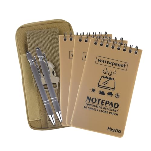 6 Pcs Waterproof Notepad, Set with 3 Waterproof Notebook, 1 Canvas Organizer and 2 All Weather Pen for Field Trip Record, Outdoor Activity Record(Brown)