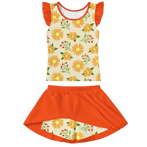 Image of Girls Swimsuit 2 Piece Ruffle Bathing Suit UPF 50+ Tankini Swimsuit Skirt with Lining Size 3-10
