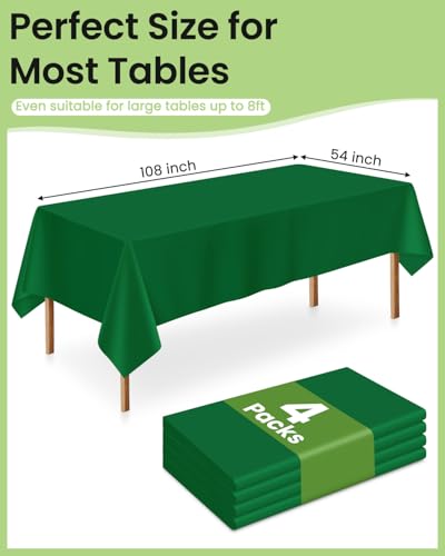 Image of LANLISA 4 Pack Green Plastic Table Cloth Disposable, 54 x 108 Inch