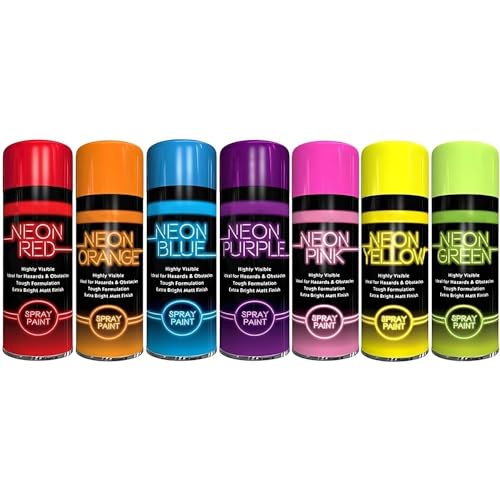 ZOPPER 7 x Neon Spray Paint Graffiti 200ml DIY Extra Bright Assorted Colours Creative Art Fluorescent Paint Blue Green Orange Pink Yellow Red Purple Multicolours