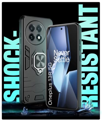 Image of WOW IMAGINE Shock Proof Back Case Mobile Cover for 1+ OnePlus 13R 5G | Back Cover Case (Tough Armor | Hybrid PC + TPU | Ring Holder & in-Built Kickstand | Black)