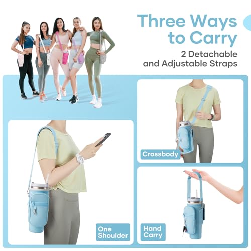 Image of Water Bottle Carrier Bag with Phone Pocket for Stanley Cup 40 /30oz,Insulated Neoprene Water Bottle Holder Cross-boday Bag with Adjustable Shoulder & Handheld Strap Stanley Cup Accessories