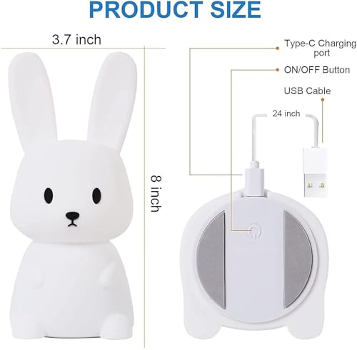 Image of DotCom Kids Night Light Lamp | Rechargeable LED Bedside for Children's Bedroom | Ideal Gift for Boys, Girls, Toddlers, and Nursery (Bunny Lamp)