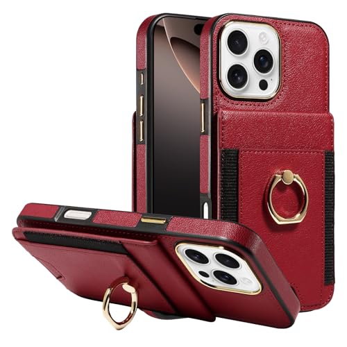 Coque iPhone 16 Pro Max antichoc rouge anti-piratage avec support anneau