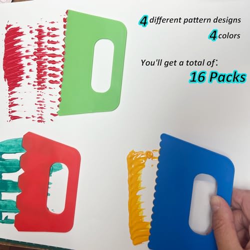 Lependor Paint Scrapers Kit, 16Pcs Paint Scraper Tool for Arts Crafts DIY Paint Scraping Learning Knife Pottery Kids Play Oil Children Painting Tools Drawing Acrylic Putty - 16 Packs