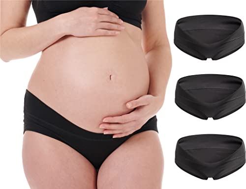 Preisvergleich Produktbild Herzmutter Umstandsslips Baumwoll-Mix - Schwangerschaftsslip Unterbauch - Umstandsslip-Unterhose für Schwangere - Umstandsunterwäsche - 1er & 3er-Set - 5730 (Schwarz, L, 3X)
