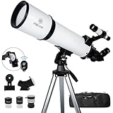 HEXEUM 80mm Aperture 600mm Astronomical Telescope with AZ Mount, 24X-180X Eyepieces, Wireless Controls and Carrying Case - for Beginners, Children, Astronomy Enthusiasts, F80600-White