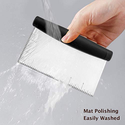 Metal Griddle Scraper Chopper, HaSteeL Stainless Steel Dough Bench Scraper Pastry Cutter with Measuring Marks, Multi-purpose Kitchen Tool for Flat Top Grilling/Baking/Cooking, Dishwasher Safe (2-Pack)