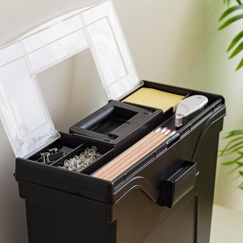 IRIS USA Portable File Box With Handle, Slim w/Organizer Lid, Plastic File Organizer Box for Letter Files, Hanging Filing Folder Organizer, Lockable, Secure Buckle, Black by IRIS USA - Image 6