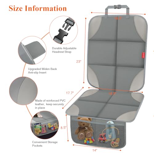 Image of Car Seat Protector for Child Car Seat, Waterproof Durable 600D Fabric Car Seat Cover with Thickest Padding, Seat Protector Under Baby Car Seat with Non-Slip Backing Mesh Pockets for Baby and Pet