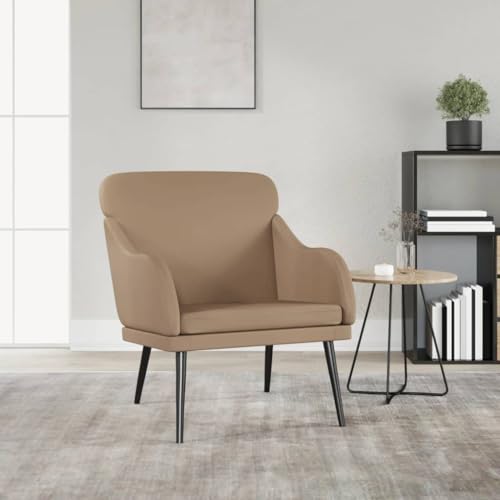 SooIarix Sillón marrón capuchino 63 x 76 x 80 cm, silla tapizada de piel sintética con reposabrazos, sillón de salón para dormitorio, cómodo sillón orejero