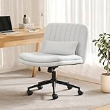 SAMERY Breiter Bürostuhl ohne Armlehnen, Doppellagiger Dicker Schreibtischstuhl Schneidersitz Stuhl mit Rollen, Höhenverstellbar Drehstuhl Computerstuhl Home Office Stuhl (Elfenbeinweiß, Mit Rädern)