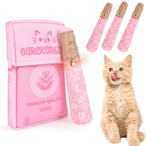 3 Pack Catnip Toys for Cats Funny Cat Toys with Dental Rope & Fun Bell 100% Pure Organic Catnip Toys Cat Chew Toy Bite-Resistant Kitten Teething Chew Toys Anxiety Relief Cat Toys for Indoor Cats