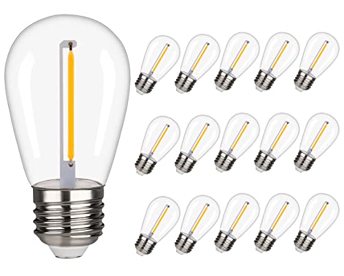 S14 Replacement LED Light Bulbs E26 Base Vintage LED Edison Filament Bulbs 1W Equivalent to 10W Warm White 2200k Outdoor String Light Bulbs Clear Plastic Shatterproof & Waterproof Led Bulbs (15Pack) S14 Replacement LED Light Bulbs E26 Base Vintage LED Edison Filament Bulbs 1W Equivalent to 10W Warm White 2200k Outdoor String Light Bulbs Clear Plastic Shatterproof & Waterproof Led Bulbs (15Pack)