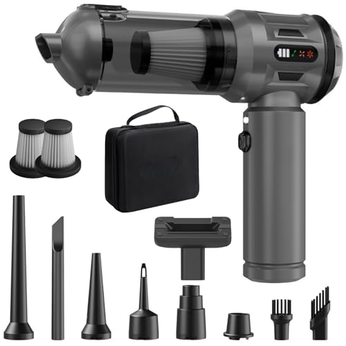 MOSSA Car Vacuum Cleaner Cordless 17000PA, 2-in-1 Handheld Vacuum for Pet Hair & Car Interior, Air Duster with LCD Display, LED Light, Rechargeable 6000mAh Battery, HEPA Filter & 9 Accessories