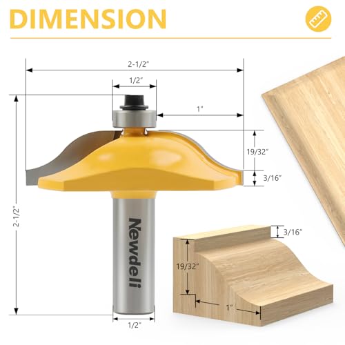 Image of Newdeli 3Pcs Raised Panel Router Bits 1 /2 inch Shank Cabinet Door Router Bit Set (Tenon Cutter Diameter: 1-5 /8 inch) Ogee Rail and Stile Router Bits Tongue and Groove Router Bit Set Woodworking Tools