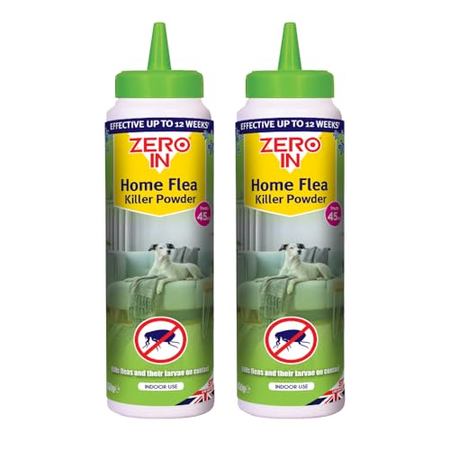 Zero In Home Flea Killer Powder 450g - Fast Acting & Long-Lasting Flea Control for Homes & Pets - Safe for Furniture Carpets and Bedding - 2-Pack