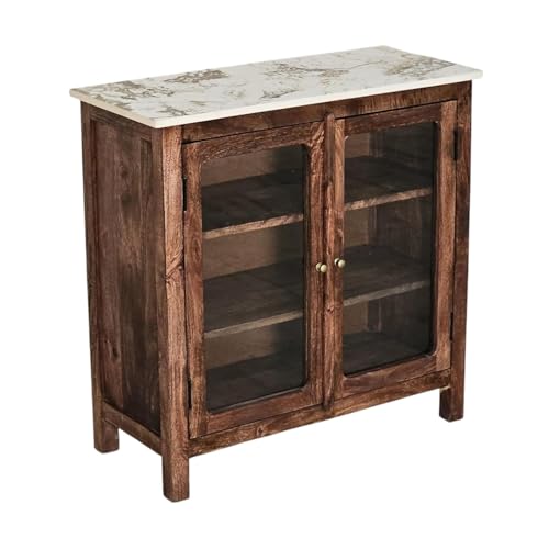 Image of Solid Wood Madrid Crockery Cabinet (S) | Display Cabinet with Sintered Stone Top | Finish- Scratch Resistant Tubaq