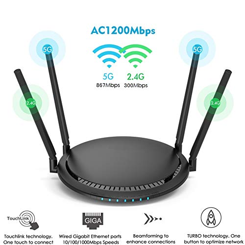 1200Mbps Smart Wi-Fi Router 5Ghz AC1200 Dual-Band Gigabit-Ethernet-Router Wi-Fi-Wireless 2,4 GHz WLAN Repeater,Schwarz